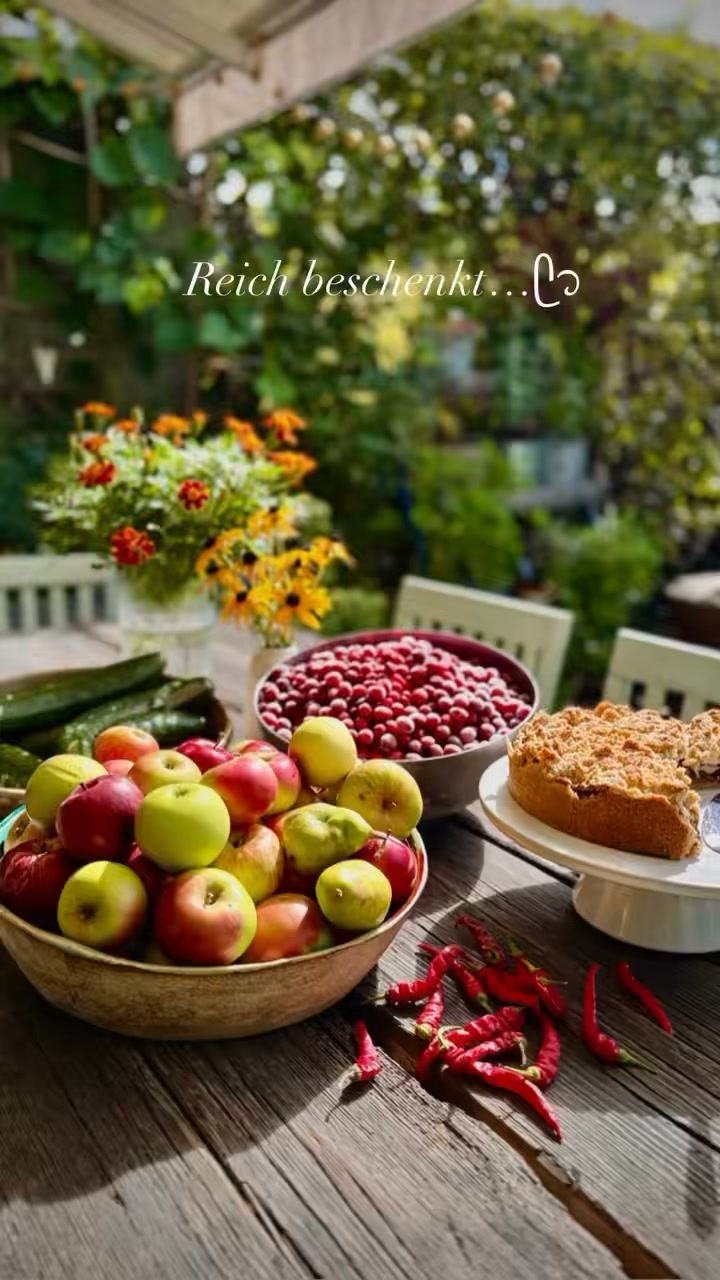 Wir wurden von unserem Garten, unseren Gartenfreundinnen und der lieben Nachbarin reich beschenkt. ᥫ᭡